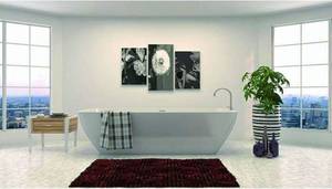 lot 16594 image: Freestanding acrylic bathtub with polished chrome slotted overflow and pop-up drain. 6821