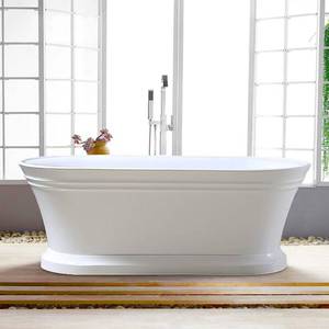 lot 16613 image: Freestanding acrylic bathtub with polished chrome slotted overflow and pop-up drain. 6610
