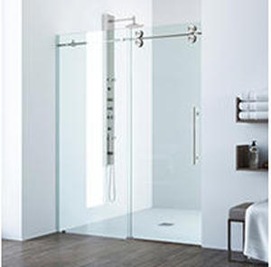 lot 16630 image: Vigo 60 Frameless Shower Door, 38 ClearStainless Steel Hardware