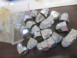 lot 1662 image: 3 packages of 25 - 75 Total Chrome Lug Nut Covers for Truck & Trailer