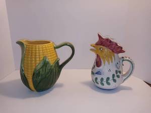 lot 2523 image: Lot Of 2 Pitchers Farm Related Rooster And Corn