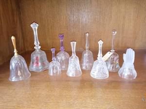 lot 2533 image: Great Lot Of 9 Beautiful Crystal Bells Praying Hands,Roses And More