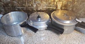 lot 3021 image: Lot of 3 Stainless Steel Mantra Pressure Cookers.