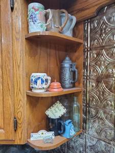 lot 3046 image: Lot of Rustic Kitchen Accents. Cups. Goose Bell. Coca Cola Bottle. Steins and More