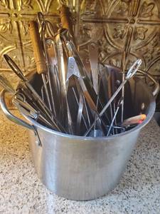 lot 3049 image: Large Stainless Steel Pot with Cooking Utensils Inluded