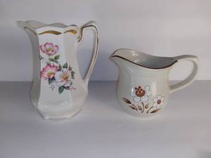 lot 2711 image: Lot Of 2 Ceramic Pitchers With Floral Designs