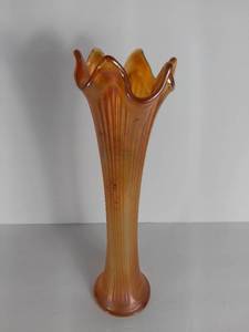 lot 2713 image: Fenton Fine Ribbed Carnival Glass In Marigold Vase