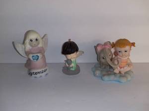 lot 2721 image: Lot Of 3 Small Angel Figurines - September Angel Child - Angel Boy With Teddy - Angel Girl With Baby Elephant