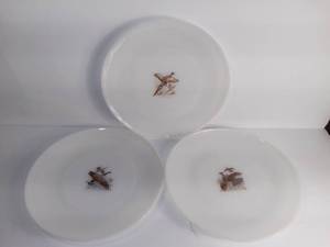 lot 2732 image: Lot Of 3 Vintage Fire King Game Bird Oven Ware Made In USA - Canada Goose Plate 8 - Riffed Grouse Plate 19 - Ring Necked Pheasant Plate 11
