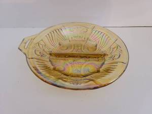 lot 261 image: Vintage Carnival Glass Amber Divided Dish Nut Candy Bowl
