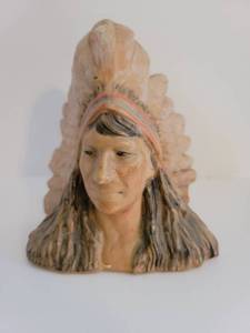 lot 2502 image: Indian Cheif Headress Sculpture- Ceramic- Indoor