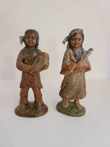 lot 2503 image: Lot of 2 Native American Children Playing Music Sculptures - Ceramic