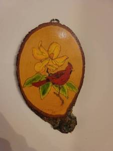 lot 2620 image: Painted Wooden Plaque with Cardinal Engraving