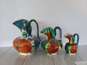 lot 3531 image: Set of 3 Splash Paint Water Pitchers - Made in Mexico