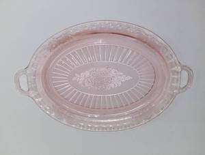 lot 3535 image: Pink Depression Glass Handled Platter