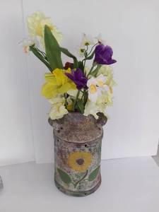 lot 3548 image: Clay Decorative Milk Jug With Flowers
