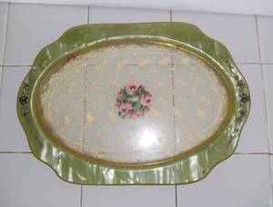 lot 3702 image: Celluloid and Glass With Lace Vanity Tray