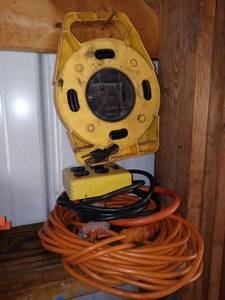 lot 1604 image: Lot Of Assorted Chords On On Holder One With Yellow Socket Box