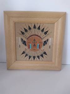 lot 5168 image: Framed Navajo Sand Art Signed Keedah