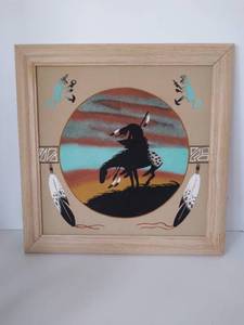 lot 5169 image: End of the Trail Sand Art Framed Signed Tyler