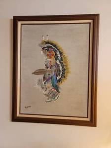 lot 5115 image: Signed Native American Sand Art Portrait by Tippin