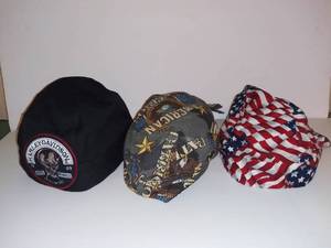 lot 6012 image: Lot of 3 Skull Caps. Harley America Themed