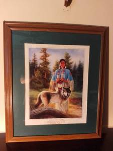 lot 6035 image: Carole Coffman Native American Girl With Wolf Print
