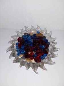 lot 6507 image: Glass Sun Shaped Candle Holder With Colored Stones
