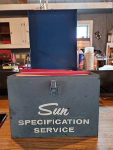 lot 1207 image: Sun Specific Performance Box - inside various Vintage Vehicle Specification Cards