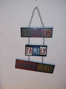 lot 2749 image: Friends Family Gather Here Tin Sign