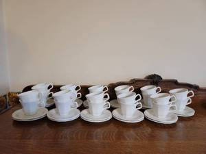 lot 3094 image: Lot of 22 White Ceramic Cups and Saucers
