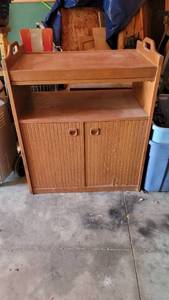 lot 9158 image: Old School Microwave Stand with Pull Out Tray