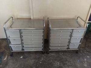 lot 9237 image: Pair of Metal Organizers With Plastic Drawers