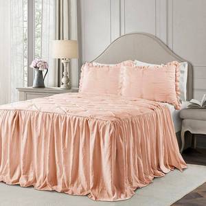 lot 9417 image: Queen 3pc Ravello Pintuck Ruffle Skirt Bedspread &amp Sham Set Blush