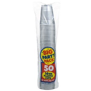 lot 9437 image: 50ct Silver Plastic Cup Party Pack (Pack Of 3)