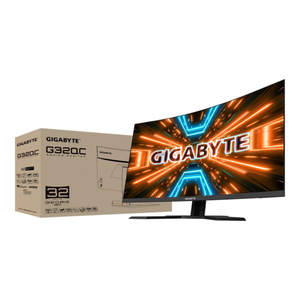 lot 8803 image: GIGABYTE - 32-inch LED Curved QHD FreeSync Monitor with HDR (HDMI, DisplayPort, USB) - Black