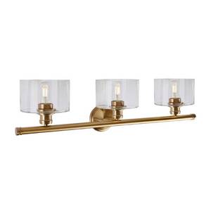 lot 8810 image: Zane 3-Light Soft Gold Bath Light with Clear Glass - Soft Gold- Retail$154.99