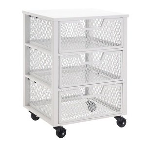 lot 9476 image: 3 Drawer Clinton Metal Rolling Cart White - OSP Home Furnishings