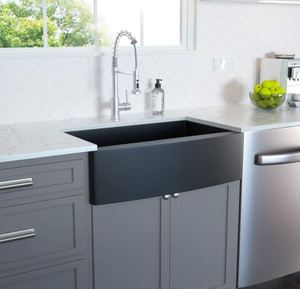 lot 9413 image: Lordear 30in Matte Black Farmhouse Kitchen Sink- Retail$379.99