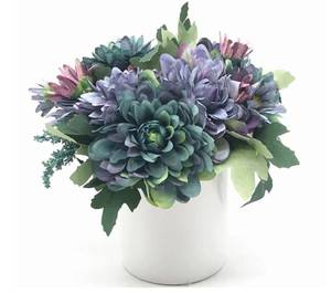 lot 9421 image: Enova Home Blue Silk Daisy And Mixed Flower Arrangements In White Ceramic Vase