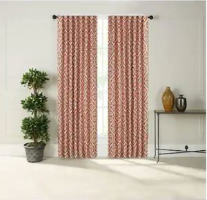 lot 9445 image: Porch &amp Den Laurel North Medallion Pattern Room Darkening Drapery PanelPair- 95 Inches - Retail$92.49