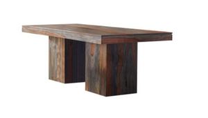 lot 9466 image: Carbon Loft Zollie Grey Sheesham Double Pedestal Base Dining Table- Retail$1319.99 7ftx4ft (2 Very Large Boxes)