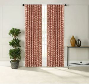 lot 8808 image: Porch & Den Laurel North Medallion Pattern Room Darkening Drapery Panel Pair- Retail$92.49