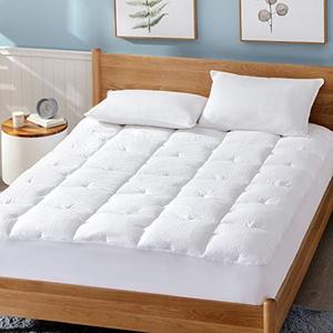 lot 25756 image: Bedsure Cotton Mattress Pad Queen Size - Up to 18 inches Deep Pocket - Hypoallergenic Breathable Quilted Fitted Mattress Cover - Extra Soft Down Alternative Filled Mattress Topper