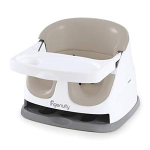 lot 25757 image: Ingenuity Baby Base 2-in-1 Booster Feeding and Floor Seat with Self-Storing Tray - Cashmere