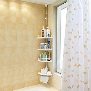 lot 47688 image: BAOYOUNI 4 Tier Bathroom Corner Shower Caddy Tension Pole Rust Proof Telescopic Rod Storage Rack Organizer