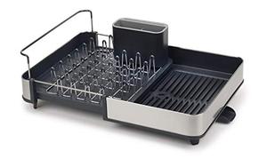 lot 47697 image: Joseph Joseph Stainless-Steel Extendable Dual Part Dish Rack Non-Scratch and Movable Cutlery Drainer and Drainage Spout, One-size, Gray