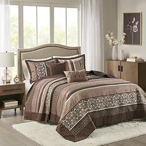 lot 47702 image: Madison Park Quilt Traditional Jacquard Luxe Design All Season, Coverlet Bedspread Lightweight Bedding Set, Shams, Decorative Pillow, Oversized King(120x118), Princeton, Red, 5 Piece