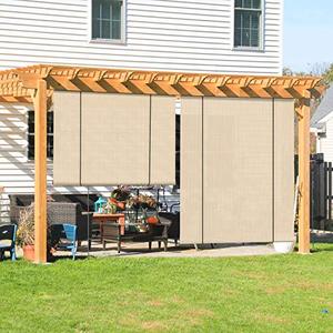 lot 47714 image: Coarbor Outdoor Roll up Shades Blinds for Porch Patio Shade Exterior Roller Shade Privacy Shade Screen for Deck Pergola Gazebo Beige 5W x 6H