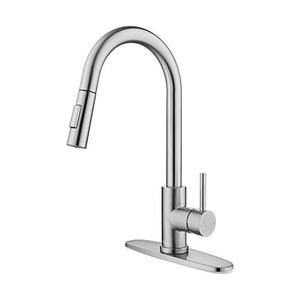 lot 47715 image: Tohlar Kitchen Sink Faucets with Pull-Down Sprayer, Modern Stainless Steel Single Handle Pull Down Sprayer Faucet with Deck Plate (Brushed Nickel)